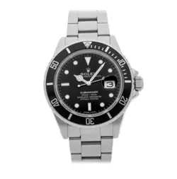 ROLEX SUBMARINER 40MM SILVER OYSTER BRACELET WITH BLACK BEZEL #168000