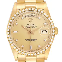 ROLEX PRESIDENT DAY-DATE YELLOW GOLD DIAMOND MENS WATCH 18048