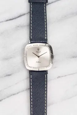 VINTAGE ROLEX CELLINI TANK 4084 80S MANUAL WIND 18K WHITE GOLD SILVER DIAL 30MM