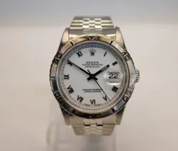 1993 ROLEX DATEJUST REF 16220 WHITE ROMAN DIAL THUNDERBIRD BEZEL 36MM SERVICED!