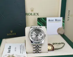 ROLEX SS DATEJUST SILVER CONCENTRIC SMOOTH BEZEL JUBILEE BAND 116244 SANT BLANC