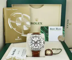 ROLEX 18KT WHITE GOLD DAYTONA SILVER DIAL COGNAC LEATHER STRAP 116519 SANT BLANC