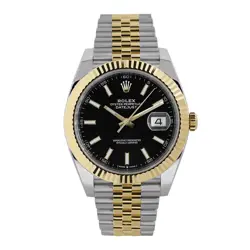 ROLEX DATEJUST 41 WATCH 41MM BLACK INDEX HOUR MARKERS DIAL YELLOW GOLD