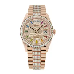 ROLEX DAY-DATE 36 WATCH 36MM DIAMOND PAVE INDEX HOUR MARKERS DIAL GEM SET
