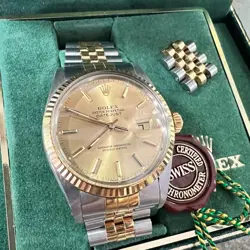 ROLEX DATEJUST 16013 GOLD DIAL 18K & STEEL WITH BOX