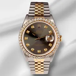 ROLEX DATEJUST 36MM YG/STEEL 2.50CT DIAMONDS GREY DIAL HIDDEN CLASP WATCH