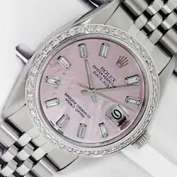 ROLEX DATEJUST PINK MOP DIAMOND DIAL STEEL - WHITE GOLD DIAMOND BEZEL WATCH