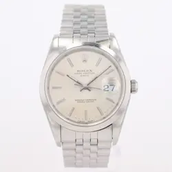 ROLEX OYSTER PERPETUAL DATE 34MM SILVER DIAL STAINLESS STEEL MEN'S WRISTWATCH
