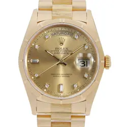 ROLEX Day Date Bark 8P Diamond 2P Baguette Diamond 18248A Champagne Gold T N...