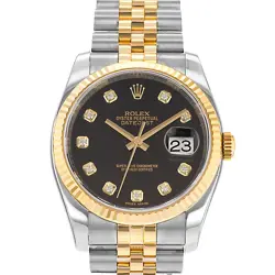 ROLEX DATEJUST 36 116233 BLACK DIAMOND STEEL YELLOW GOLD JUBILEE MENS WATCH