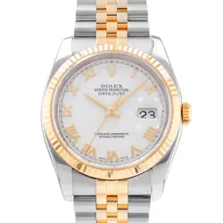ROLEX DATEJUST 36 116233 WHITE ROMAN STEEL YELLOW GOLD JUBILEE MENS WATCH