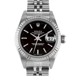 ROLEX DATEJUST 26 79174 BLACK INDEX GOLD FLUTED STEEL JUBILEE LADIES WATCH