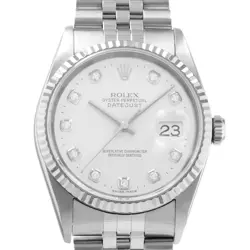 ROLEX DATEJUST 36 16234 SILVER DIAMOND STEEL JUBILEE GOLD FLUTED MENS WATCH