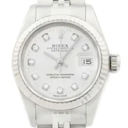 ROLEX LADIES DATEJUST 69174 18K WHITE GOLD & STEEL SILVER DIAMOND DIAL WATCH