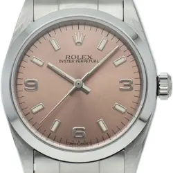 ROLEX OYSTER PERPETUAL BOYS WATCH 77080(A) STAINLESS STEEL WOMENWATCH PINK USED