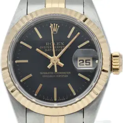 ROLEX DATEJUST LADIES WATCH 69173(S) K18YG/STAINLESS STEEL WOMENWATCH BLACK USED