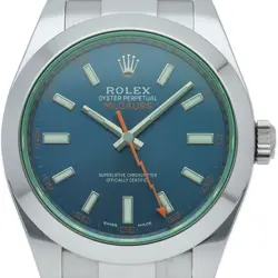 ROLEX MILGAUSS WATCH GREEN SAPPHIRE Z BLUE CURRENT WARRANTY 116400GV STAINLE...