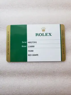 ROLEX OYSTER PERPETUAL 116000 GUARANTEE CARD