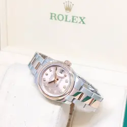 ROLEX 26MM 18K HALF ROSE GOLD PINK DIAMONDS DIAL DATEJUST REF: 179161 (2014)