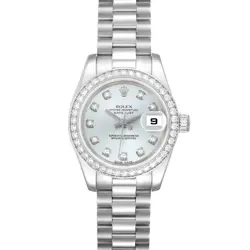 ROLEX PRESIDENT PLATINUM ICE BLUE DIAL DIAMOND LADIES WATCH 179136