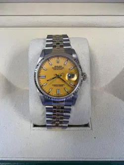 ROLEX DATEJUST 36 MINT CUSTOM YELLOW DIAL BOX AND PAPERS