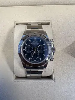 ROLEX DAYTONA BLUE DIAL WHITE GOLD BOX AND PAPERS