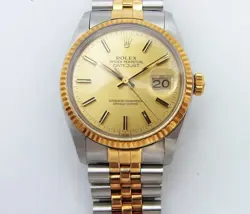 ROLEX DATEJUST CHAMPAGNE DIAL GOLD STEEL TWO TONE AUTOMATIC MEN'S 36MM - 16013 -