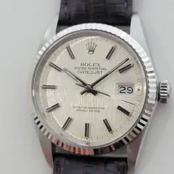MENS ROLEX DATEJUST 16014 36MM 18K SS LINEN DIAL AUTOMATIC 1980S VINTAGE RA519