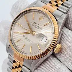 ROLEX DATEJUST 36MM SILVER TAPESTRY YELLOW GOLD/ STEEL JUBILEE 16013 WATCH