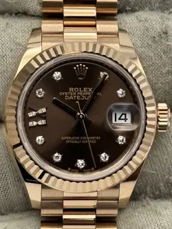 ROLEX DATEJUST 28MM CHOCOLATE DIAMOND IV DIAL ROSE GOLD 279175 BOX & PAPERS 2022