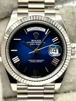 ROLEX DAY DATE 40MM BLUE OMBRE DIAL WHITE GOLD BRACELET 228239 BOX & PAPERS 2025