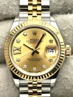 ROLEX DATEJUST 28MM CHAMPAGNE STAR DIAMOND DIAL TWO TONE 279173 BOX & PAPERS '22