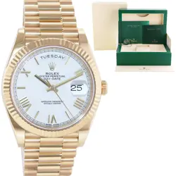 2020 MINT ROLEX DAY-DATE 40 PRESIDENT 228238 WHITE ROMAN YELLOW GOLD WATCH BOX