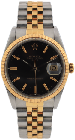VINTAGE 1989 ROLEX 15223 BLACK & GOLD DATE TWO TONE MEN'S AUTOMATIC WRISTWATCH