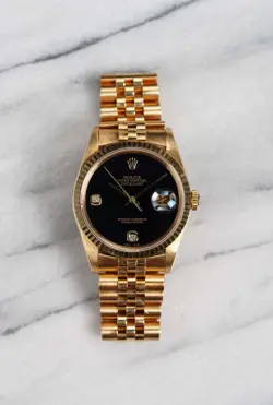 ROLEX DATEJUST 18K YELLOW GOLD 1994 REF 16238 ONYX DIAMOND DIAL 36MM