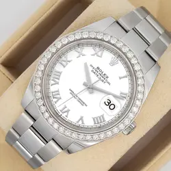 ROLEX DATEJUST 41 126300 WHITE ROMAN 2.4CT DIAMOND BEZEL OYSTER WATCH BOX PAPERS