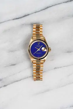 VINTAGE ROLEX LADIES DATEJUST 80S 18K YELLOW GOLD REF 69178 AUTOMATIC LAPIS DIAL
