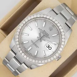 ROLEX DATEJUST 41 126300 SILVER INDEX 2.4CT DIAMOND BEZEL OYSTER BOX PAPERS