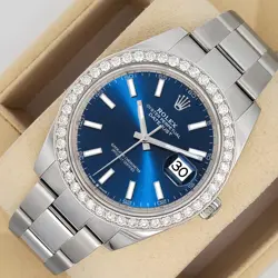 ROLEX DATEJUST 41 126300 BLUE INDEX 2.4CT DIAMOND BEZEL OYSTER WATCH BOX PAPERS