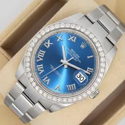 ROLEX DATEJUST 41 126300 BLUE ROMAN 2.4CT DIAMOND BEZEL OYSTER WATCH BOX PAPERS