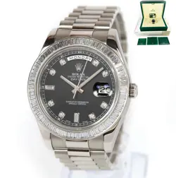 ROLEX DAY-DATE PRESIDENT 218399 41MM BLACK WG DIAMOND DIAL BAGUETTE BOX PAPERS