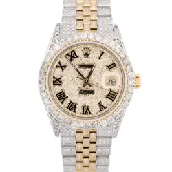 ROLEX DATEJUST 36MM PAVE DIAMOND ROMAN 18K GOLD TWO-TONE STEEL JUBILEE 16013