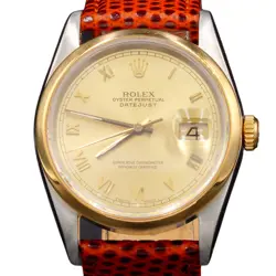 MENS ROLEX TWO-TONE 18K/SS DATEJUST WATCH GOLD CHAMPAGNE ROMAN DIAL 16203