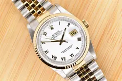 1991 ROLEX DATEJUST 36MM 18K YELLOW GOLD & STEEL WHITE ROMAN DIAL 16233 WATCH