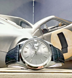 MENS ROLEX OYSTER PERPETUAL DATE STAINLESS STEEL RARE GRAY DIAL 34MM WATCH