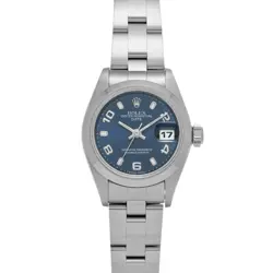 USED ROLEX OYSTER PERPETUAL DATE 69160 BLUE LADIES WATCH #41618