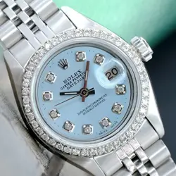 ROLEX LADY DATEJUST WATCH STAINLESS STEEL ICE BLUE DIAMOND DIAL & BEZEL 26MM