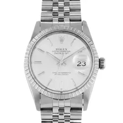 ROLEX DATEJUST 36 16030 SILVER INDEX STEEL ENGINE TURNED JUBILEE MENS WATCH