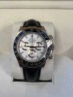 ROLEX DAYTONA ROSE GOLD WHITE DIAL BLACK STRAP