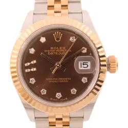 ROLEX DATEJUST 28MM WATCH 279171 DIAMOND STAINLESS STEEL/18K PINK GOLD BROWN